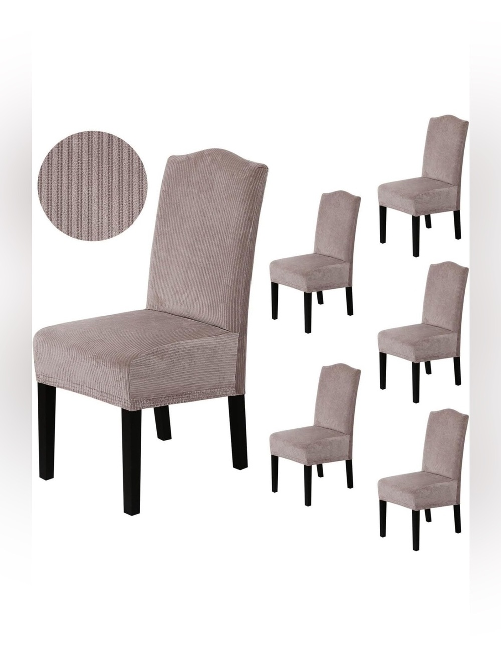 6 taupe striped velvet dining chair covers NEW